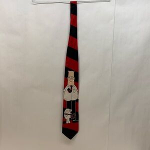 Dilbert Dogbert  Mens Tie Silk Black Red Striped Vintage